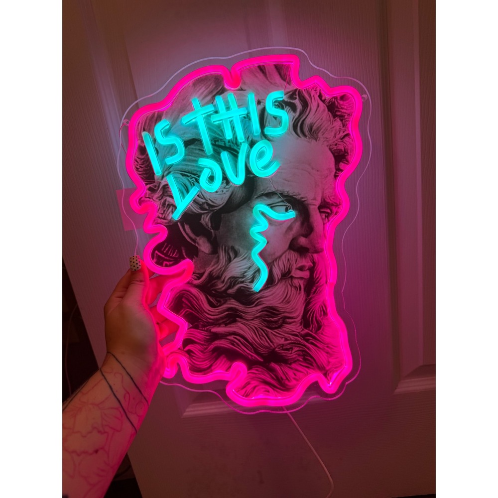 Is This Love LED Neon Sign Greek Statue Vaporwave Wall Decor Pink Blue Art